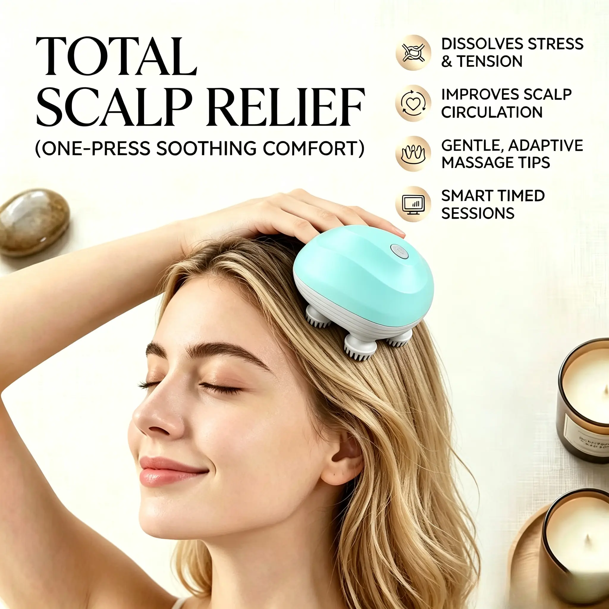 Waterproof 3-Speed Scalp Massager – Cordless Rechargeable, Silicone Scratcher Tips, Deep Cleanse & Relax, Soothes Cats & Dogs, Great Stocking Stuffer Gift