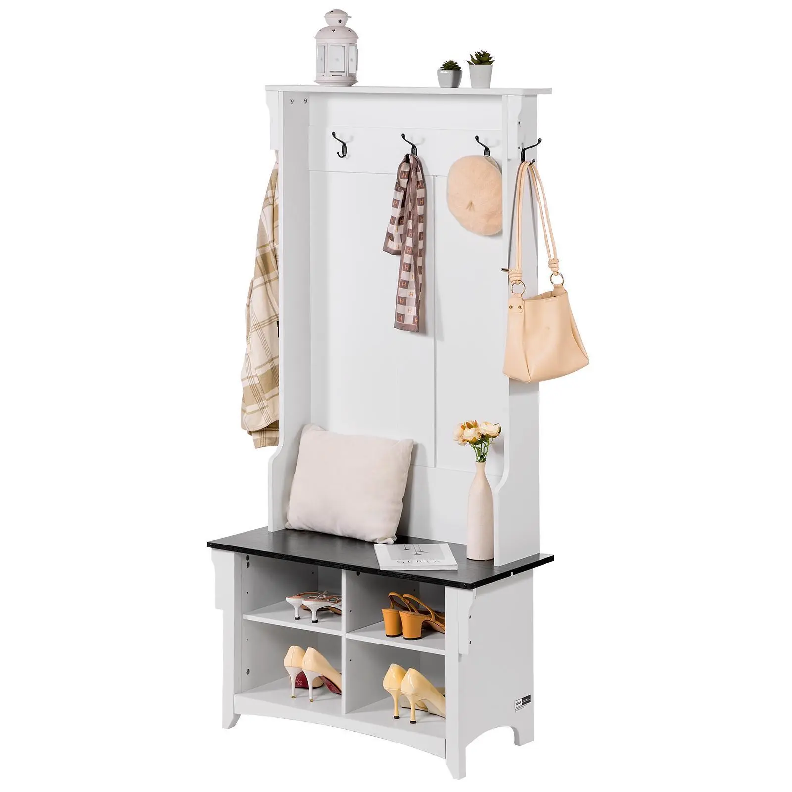 VEVOR Hall Tree Entryway Bench,  , Coat Rack with Shoe Storage, 32" Wide Mudroom bench with Storage and Seating, Adjustable Shelves and 5 Hanging Hooks with 4 Storage Drawers,for Mudroom,Entryway,Hallway#BackToSchool