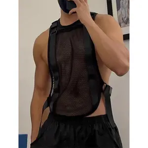 Men’s fashionable minimalist design vest, mesh hollow adjustable buckle vest, suitable for everyday wear GARMENTARY