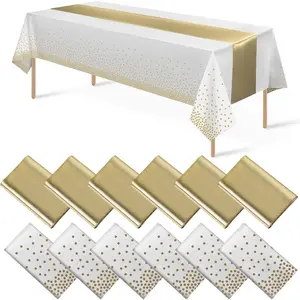12Pack Disposable Plastic Tablecloths and Satin Table Runner Set White and  Dot Tablecloth  Satin Table Runner for Wedding Birthday  Shower Anniversary Christmas  Year Party Supplies