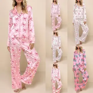 Women Fall Outfits Christmas Element Print Long Sleeves Shirt and Elastic Pants 2 Piece Set Streetwear Vacation Clothes