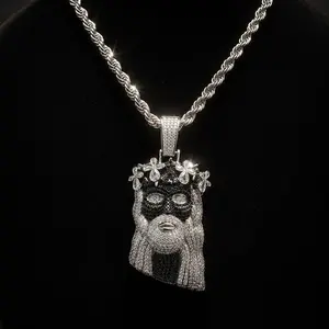VEX Panda Two-Tone Jesus Pendant Necklace Iced Out Statement Chain Black and White High Shine Bold Look for Standout Styling