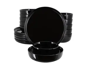 Elama Duncan 18 Piece Porcelain Dinnerware Set in Black