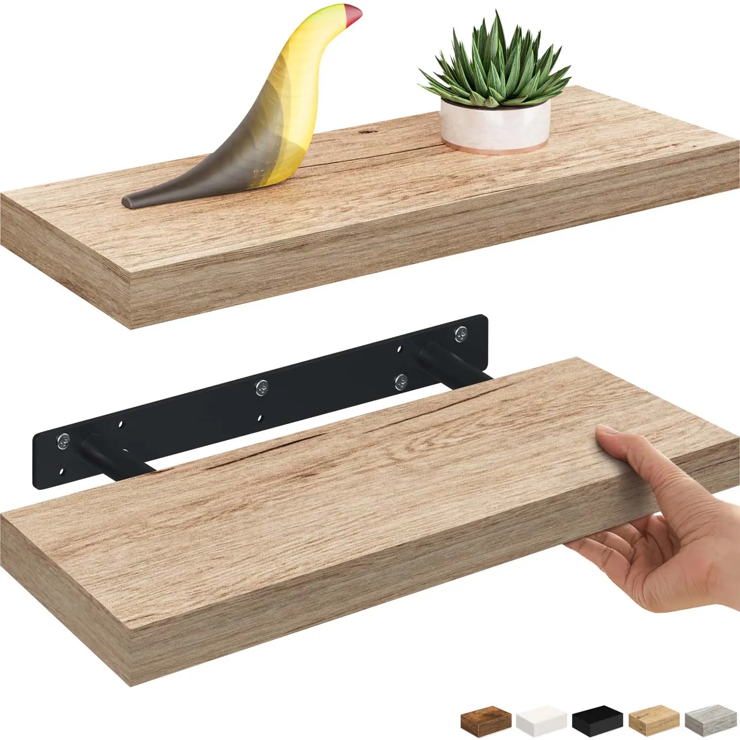Ballucci 16" W x 6" D Floating Shelves - Set of 2 - Natural Oak