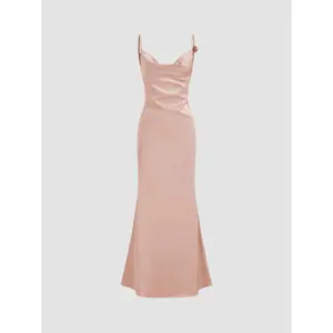 Cider Women's Satin Cowl Neck 3D Floral Mermaid Dress with Adjustable Straps and Corset Back Gown with 3D flower design, Elegant Open-Back Maxi for Spring Weddings & Night Out