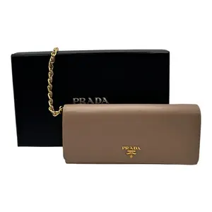 Pre-owned PRADA Saffiano Leather Crossbody Bags WALLET ON CHAIN IN TAUPE