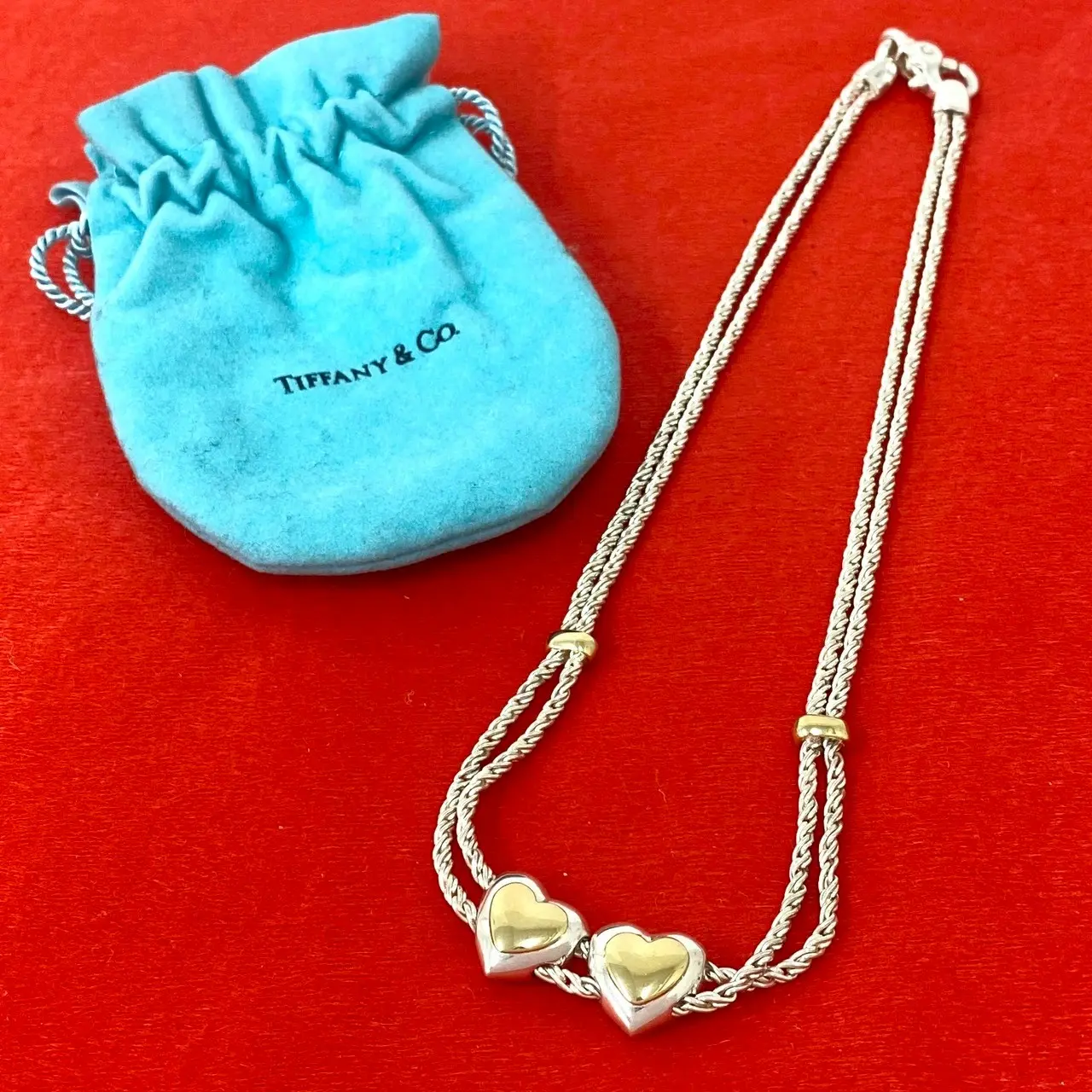 Pre-owned Tiffany & Co. Sterling Silver 925 (Ag925) Small Leather Goods Silver Au750 Heart Necklace