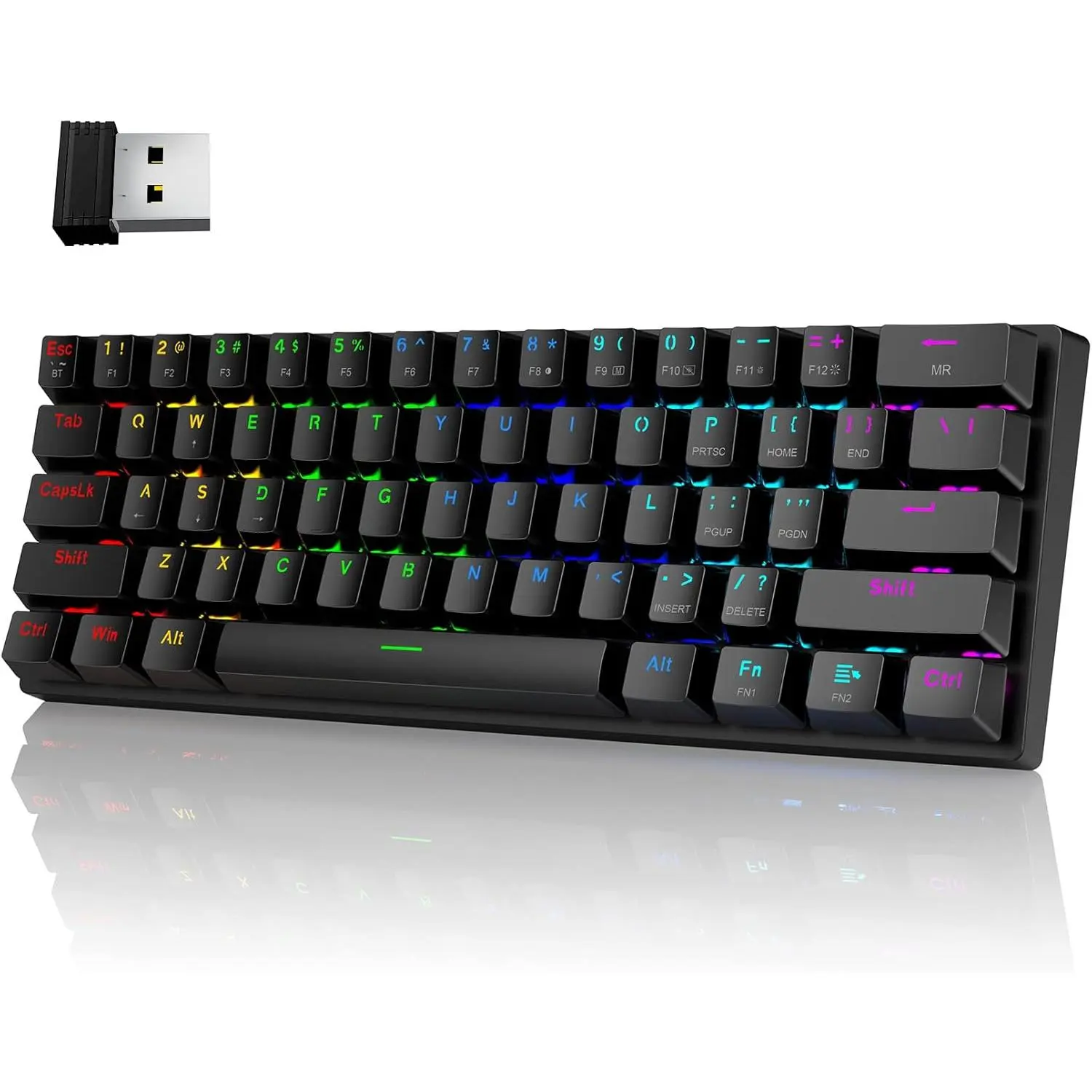 60%  Mechanical Keyboard, Triple Mode 2.4G/USB-C/ Gaming Keyboard, RGB Backlit, Clicky Blue , 61  Rechargeable Mini  Keyboard for iPad  PC