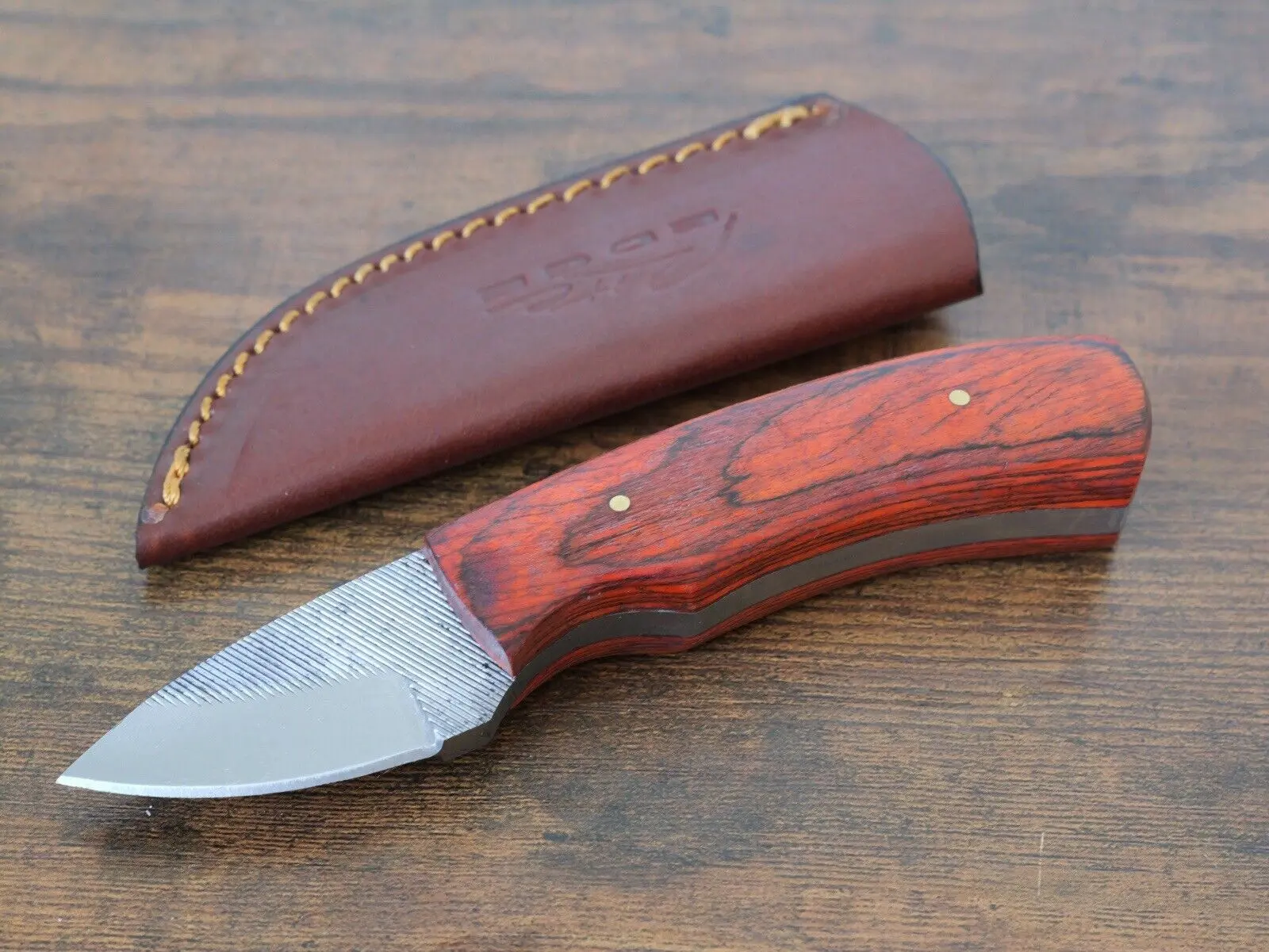 5.5 Fixed Blade Knife 2 Inch Blade File Knife Chode Leather Sheath Belt Loop