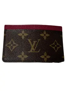 Pre-owned Louis Vuitton Leather Credit Card Wallet Monogram Coated Canvas Card Case