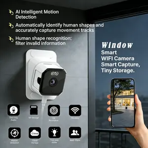 Window Smart WiFi Camera, Wifi Surveillance Camera, Intelligent Motion Detection Human Shape Recognition HD Resolution Two-Way Audio Wireless Security Cam for Home Office Window Monitoring Support SD & Cloud Storage Save Storage Space Smart Capture