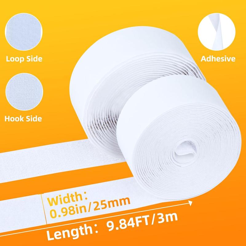 Heavy Duty Hook and Loop Tape with Strong Adhesive - 9.84FT x 1in White Velcro Strips, Self-Adhesive Fasteners for Wall Hanging, Carpet Fixing, Bedding & Crafts (1 Hook Roll + 1 Loop Roll)