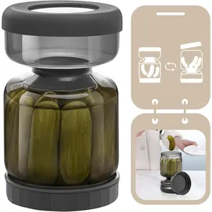 Pickle Jar with Strainer Flip, 34oz Pickle Container with Strainer, Upside Down Pickle Flip Jar,Glass Pickle Holder with Leakproof Airtight Lid, Hourglass Pickle Storage for Olive,Jalapeno-Grey