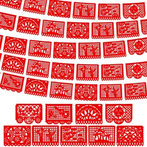 4 Pack 59 ft Mexican Papel Picado Banner Mexican Banner Wedding Decorations for Cinco De Mayo Cielito Lindo Supplies(Red)