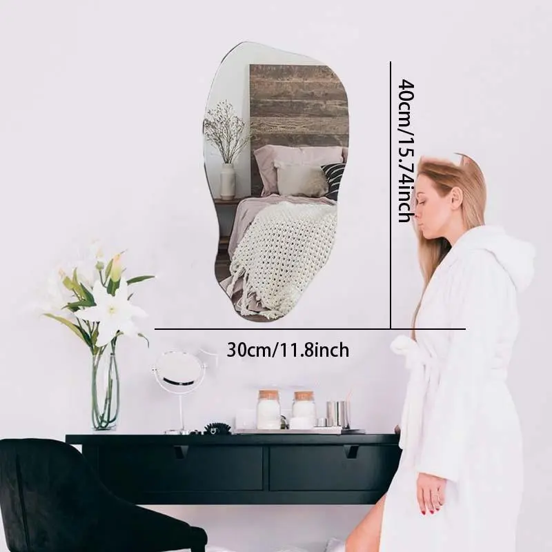 summerwins Contemporary Frameless Elegant Decorative Mirror - Polished Glass, Abstract Wavy Irregular Asymmetrical Edge, Wall Mount Home Decor for Bathroom Vanity, Mirror for Entryway