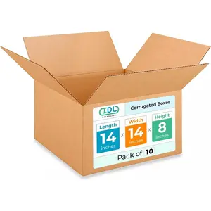 IDL Packaging Medium Corrugated Shipping Boxes 14"L x 14"W x 8"H (Pack of 10) – Prime Choice of Strong Packing Boxes for USPS, UPS, FedEx Shipping – Easy-to-Recycle Cardboard Boxes for Packaging