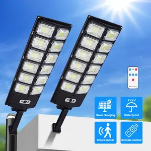2pcs Solar Street Light Outdoor Solar Parking Lot Light with Motion Sensor IP65 Waterproof Commercial Lighting 360 SMD LEDs Adjustable Angle Remote Control