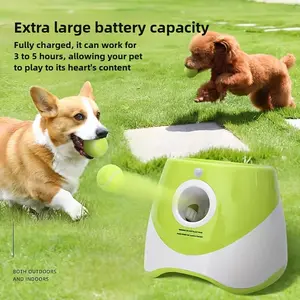 Dog automatic tennis launcher -1* ball thrower +6 green balls - 3 Settings - automatic launch system, indoor/outdoor throwing, suitable for various dogs such as Corgis and Labradors for training, catching and exercising - can provide long play time