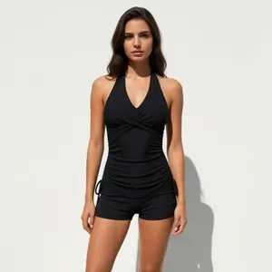 Women’s Solid Black Bikini Set - Halter Triangle Top, Bikini Bottom, Sheer Mesh Maxi Skirt Cover-Up for Beach, Vacation