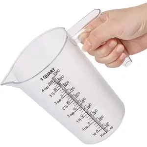Food-Grade Plastic Measuring Pitcher – 32 Ounce & 4 Cups Measuring Cups with Handle for Liquid, Motor Oil, Pool & Lawn Chemicals, Dilution, Soap Mixing, Brewing, Commercial & Kitchen Use(1000ml)