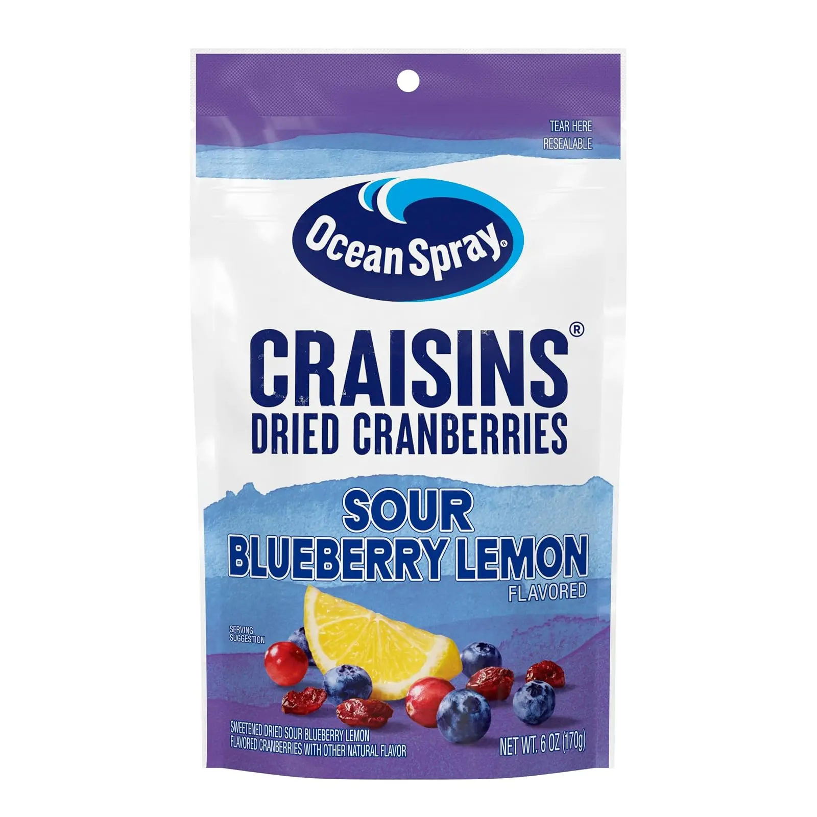 Sweetened Dried Cranberries Fruit Snack - Tart, Tangy Sour Blueberry Lemon Flavor, 6oz Pouch