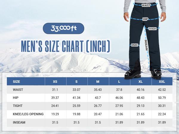33,000ft Male Ski Pants - Waterproof, Insulated for Winter Skiing, Snowboarding (Sports & Outdoor Professional Clothing)