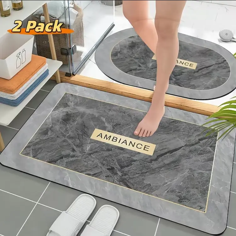 2‑Piece Set, 0.1‑Inch Thin Quick‑Drying Bathroom Anti‑Slip Mat, Water‑Absorbing Mat, Room Decor, Suitable for Household Bathroom, Entrance & Washbasin