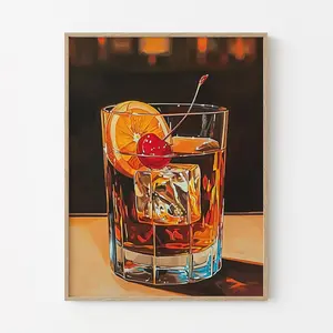 Old Fashioned Cocktail Painting Print | Negroni Art | Retro Cocktail Print | Classic Cocktails | Bar Decor | Bar Prints | Unframed | 5 Size, 8x12 to 27x40 inch