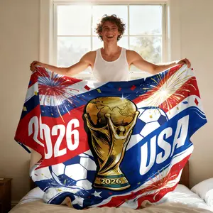 1 piece of 2026 World Cup American flag printed flannel blanket, Throw Blanket, gold cup football fireworks, soft and comfortable bed blanket, sofa blanket, camping and other uses available all year round