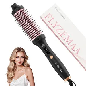 Thermal Brush, FLYZEMAA 1.5 Inch Curling Iron for Long Dry Hair, Heated Round Brush Straightener with 3 Temp Settings, 30s Fast Heat for Curling & Volumizing, Anti-Scald Nylon Bristles(Black) hair curler,Beauty Gift
