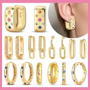 Retro Sterling Silver Colored Gold Square Hoop Earrings