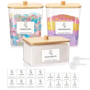 Laundry Beads Storage Container Set, 3 Counts/set Clear Storage Box with 2 Counts Spoon & 16pcs Labels, Home Organizer for Bathroom, Canisters Set
