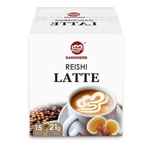 GANOHERB Reishi Mushroom Latte 4-in-1 Instant Arabica Coffee Powder, Organic Ganoderma Extract Blend, Rich Flavor Coffee Mix, Stress Support Wellness Drink, 11.1oz (15 Count Pack)