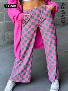 Asvivid Women's Plaid Print Pants, Casual Comfy Trousers for Daily Wear, Ladies Bottoms for All Seasons