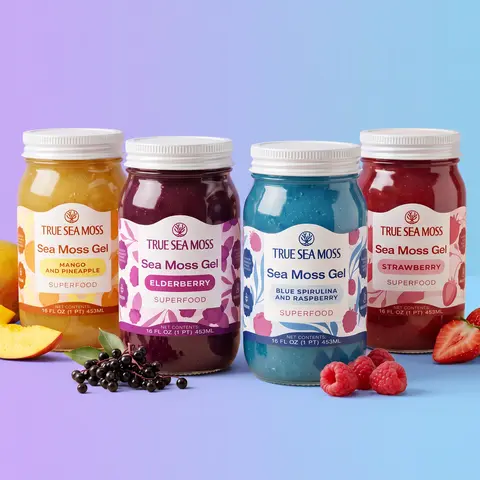 TrueSeaMoss Gel – All Best-Selling Flavors: Mango-Pineapple, Strawberry, Elderberry, Blue Spirulina – Rich in Minerals & Vitamins – supports immunity, improves digestion, boosts energy,  skin & hair health
