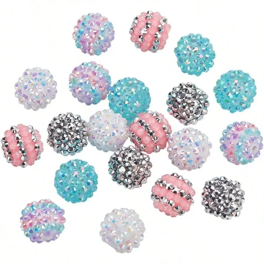 20 pieces of 16mm shiny sequin beads, resin crystal rough beads, round disco ball beads, loose beads for making bracelets, garlands, bangles, necklaces, and jewelry crafts.