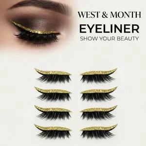 Dazzling West&Month 4 Pairs Eyeliner & Eyelash Stickers, No-Glue 3-Second Quick Prep, Advanced Self-Adhesive Gel Tech, Reusable Dramatic Curling Lashes for Party   left and right lash clusters
