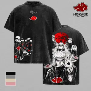 Pain Washed Tee, NRT Akatsuki Six Paths Anime Graphic Tee, Oversized Y2K Bootleg Vintage Shirt, Heavyweight Streetwear For Men, Gift For Anime Lovers And Fans