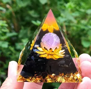 Amethyst Crystal Sphere Orgone Pyramid - EMF Protection, Negative Energy Cleansing, Meditation Aid