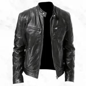 Men's Black Leather Jacket Vintage Cool Street Fashion Item with Classic Design and Stylish Look Casual Menswear Coats Streetwear Vibe Long Sleeve Plain Tops Beige Tops Beige