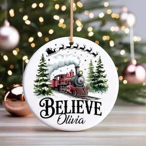 Personalized Polar believe christmas train Ornament, Believe Christmas Train ceramic ornament