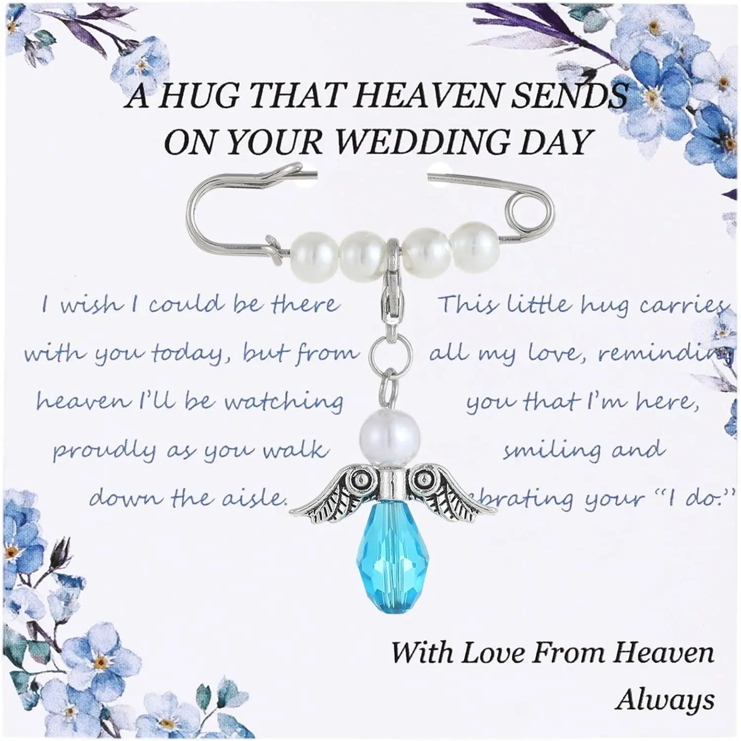 Modern Bridal Bouquet Charm Set, Delicate Angel Pin for Bride with Something Blue Detail, Wedding Memorial Gift for Anniversary & Bridal Shower Accessories, Bridal Accessories, Emotional Significance