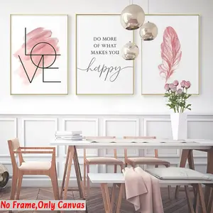 3pcs Blush Wall Art, Feather Canvas Painting, Inspirational Quote Posters, Heart Sign Pictures, Girls Room Decor, Modern Home Decoration, Unframed