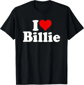 100% Cotton I LOVE HEART BILLIE Funny Creative Graphic T-Shirt