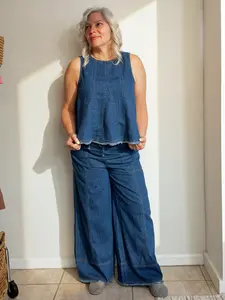 Indigo Drift Set - Soft Washed Denim Two-Piece with Sleek Tank Top & Flattering Wide-Leg Pants for Everyday Styling