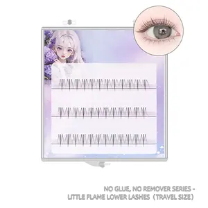 18 Wispy Eyelash Clusters, glue-free, double-tipped small flame lower eyelashes, daily natural style, fairy transparent stem, thin stem, 5mm eyelashes, fairy-like simulation, C curl, suitable for commuting, gatherings, and party makeup false eyelashes