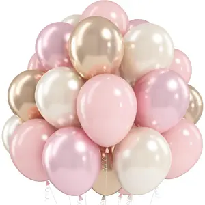 White Pink Gold Balloons Set, 12 Inch Double Stuffed Pearl White Sand Blush Pale Light Pink Apricot Champagne Gold Helium Balloon for Fairy Birthday Wedding Easter Bridal Shower Party Decorations
