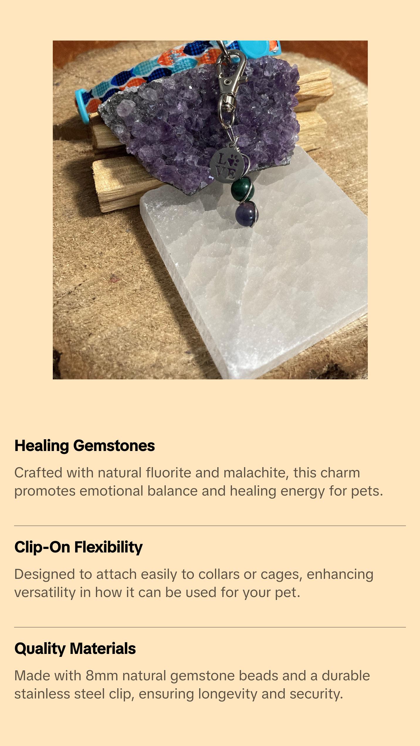 Crystal Pet Harness and Collar Set - Fluorite, Malachite Charm for Healing Energy, Stress Relief & Positive Vibes Dog Harness and Cat Collar