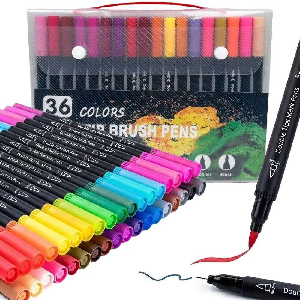 36 Dual-Ended Brush Pens Art Supplies Kit, Easter Basket Stuffers, Double-Tip Colored Pens for Adult Coloring Books & Gifting, Dual Ended Pen