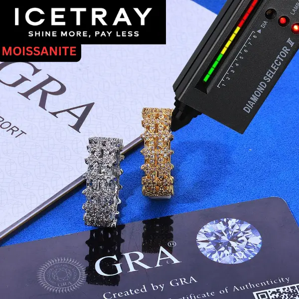 ICETRAY Deluxe Moissanite 2-Row Cross Ring